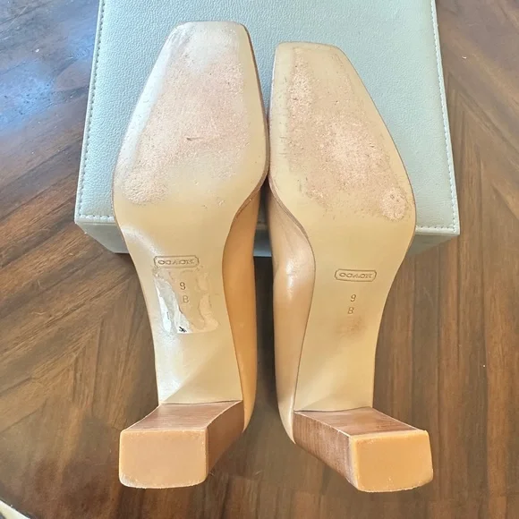 Coach Leather Tan Square Toe Malorie B1 Pumps Wooden Heel Size 9 - Picture 12 of 15